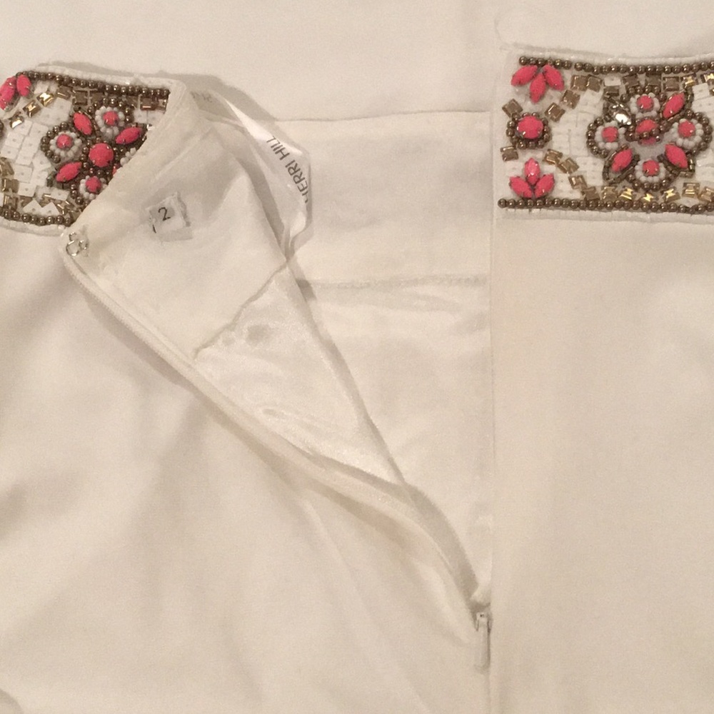 SHERRI HILL Beaded 2Piece Dress,Rounded Skirt Slit - Picture 13 of 16